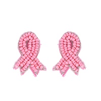 BREAST CANCER PINK RIBBON BEADED EARRINGS