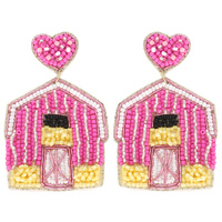 2-TIER HEART POST BARN BEADED EMBROIDERY EARRINGS