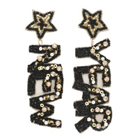 NEW YEARS BEADED EMBROIDERY LETTERING EARRINGS