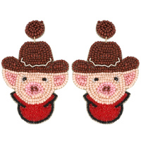 WESTERN COWBOY PIG BEADED EMBROIDERY EARRINGS