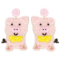 FARM ANIMAL PIG BEADED EMBROIDERY EARRINGS