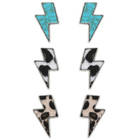 WESTERN 3- PAIR THUNDERBOLT ASSORTED EARRINGS SET