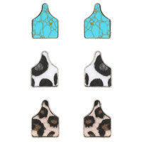 WESTERN 3- PAIR CATTLE TAG ASSORTED EARRINGS SET