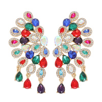 CRYSTAL GEMSTONE TEARDROP CHANDELIER FAN EARRINGS