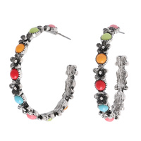 WESTERN FLORAL TURQUOISE OPEN HOOP EARRINGS