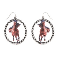 WESTERN BALL TRIM  OPEN CIRCLE HORSE EARRINGS