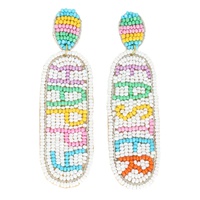 HAPPY EASTER LETTERING BEADED LONG DROP EARRINGS