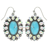 WESTERN GEMSTONE TURQUOISE OVAL CONCHO EARRINGS