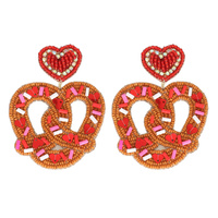 SPRINKLE COVERED PRETZEL BEADED VALENTINE EARRINGS