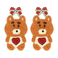 VALENTINE TEDDY BEAR JEWELED BEADED EARRINGS