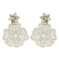 2-TIER FLORAL BEADED EMBROIDERY DROP EARRINGS