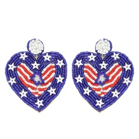 JEWELED PATRIOTIC HEART SHAPED BEADED EARRINGS