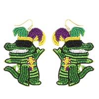 JESTER HAT MARDI GRAS ALLIGATOR BEADED EARRINGS
