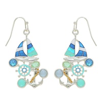 NAUTICAL SAILBOAT AGATE GEMSTONE CLUSTER EARRINGS