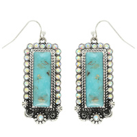 WESTERN RECTANGLE TURQUOISE CONCHO DROP EARRINGS