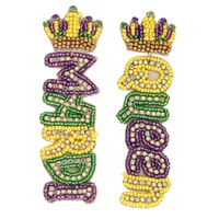 MARDI QUEEN TRICOLOR MARDI GRAS BEADED EARRINGS