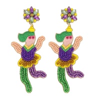 MARDI GRAS PARADE PERSON GEMSTONE BEADED EARRINGS