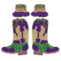 MARDI GRAS FLAME COWBOY BOOTS BEADED EARRINGS