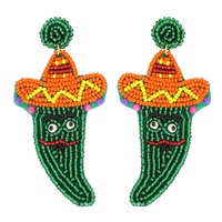 MEXICAN SOMBRERO GREEN PEPPER BEADED EARRINGS