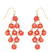 FLORAL CLUSTER BEADED CHANDELIER DROP EARRINGS