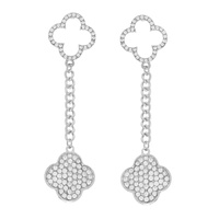 QUATREFOIL CLOVER CRYSTAL PAVE LONG DROP EARRINGS