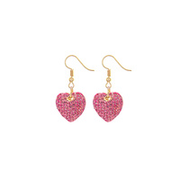 VALENTINE'S DAY RHINESTONE PAVE HEART SHAPED FISH HOOK DROP EARRINGS