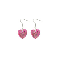 VALENTINE'S DAY RHINESTONE PAVE HEART SHAPED FISH HOOK DROP EARRINGS