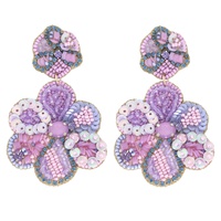 2-TIER JEWELED FLORAL BEAD MIX DROP EARRINGS