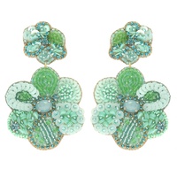 2-TIER JEWELED FLORAL BEAD MIX DROP EARRINGS