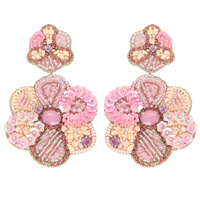 2-TIER JEWELED FLORAL BEAD MIX DROP EARRINGS