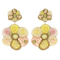 2-TIER JEWELED FLORAL BEAD MIX DROP EARRINGS