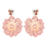 2-TIER JEWELED FLORAL BEAD MIX DROP EARRINGS