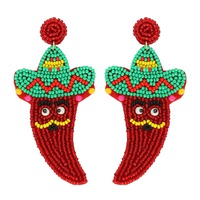 MEXICAN SOMBRERO RED PEPPER BEADED EARRINGS
