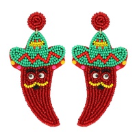 MEXICAN SOMBRERO RED PEPPER BEADED EARRINGS