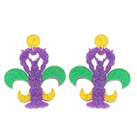 MARDI GRAS CRAWFISH GLITTER ACETATE EARRINGS