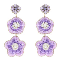 3-TIER JEWELED FLORAL BEAD MIX DROP EARRINGS