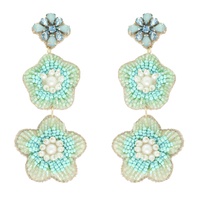 3-TIER JEWELED FLORAL BEAD MIX DROP EARRINGS