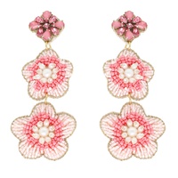 3-TIER JEWELED FLORAL BEAD MIX DROP EARRINGS