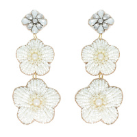 3-TIER JEWELED FLORAL BEAD MIX DROP EARRINGS