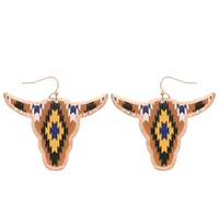 WESTERN AZTEC PRINTED LONGHORN EARRINGS