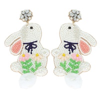 COTTON BALL TAIL EASTER RABBIT BEADED EARRINGS