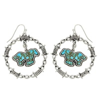 WESTERN RUNNING HORSE STONE BARBED WIRE EARRINGS