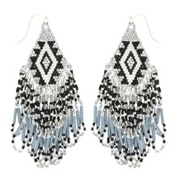 NATIVE AMERICAN BEADED TASSEL LONG DROP EARRINGS