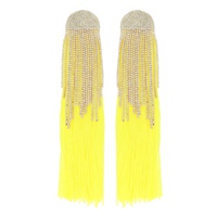 RHINESTONE STRING TASSEL LONG DROP ARCH EARRINGS