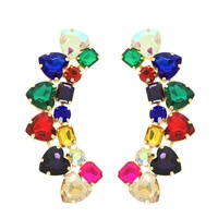 HEART CUT GEMSTONE CLUSTER CURVED DROP EARRINGS