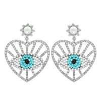 GOOD VIBES EVIL EYE HEART SHAPED BEADED EARRING