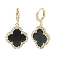1.75 INCH QUATREFOIL GEMSTONE HOOP CHARM EARRINGS