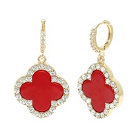 1.75 INCH QUATREFOIL GEMSTONE HOOP CHARM EARRINGS