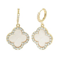 1.75 INCH QUATREFOIL GEMSTONE HOOP CHARM EARRINGS