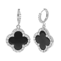 1.75 INCH QUATREFOIL GEMSTONE HOOP CHARM EARRINGS